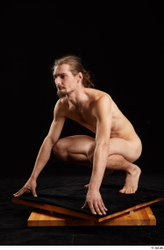 Whole Body Man White Nude Slim Kneeling Studio photo references